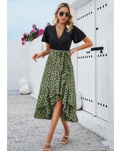 Ribbon Tie V Neck Midi Dress