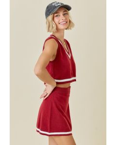 V NECK STRIPE SWEATER TOP WITH MATCHING SKIRT 