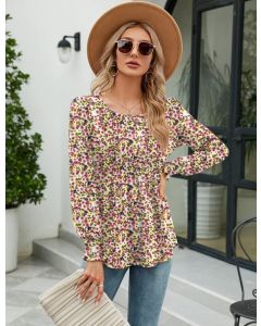 Women Floral Round Neck Long Sleeve TOP