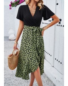 Ribbon Tie V Neck Midi Dress