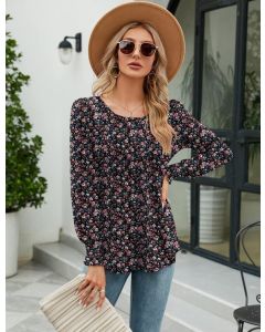 Women Floral Round Neck Long Sleeve TOP