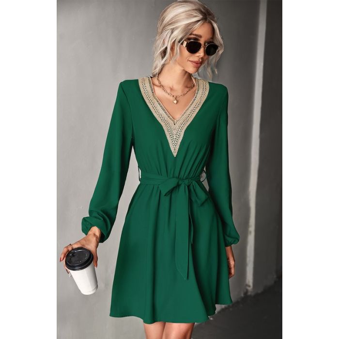 Women's Long Sleeve V Neck Mid Dress