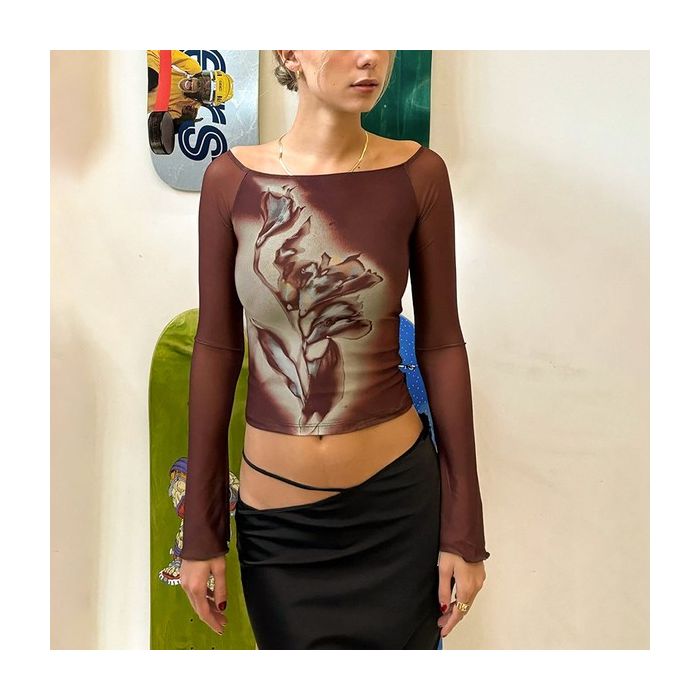 Momen Mesh Boat Neck TOP