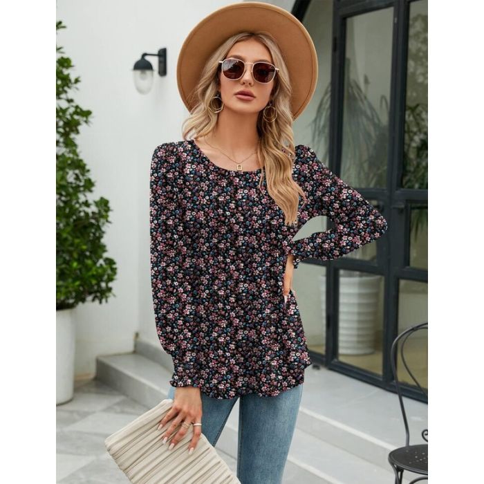 Women Floral Round Neck Long Sleeve TOP